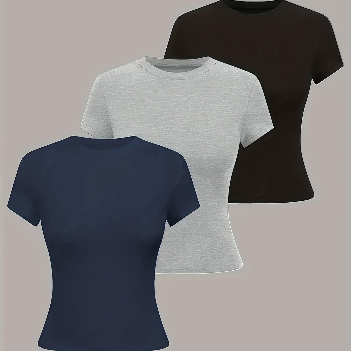 Women's slim fit summer t-shirt, crew neck, solid color, made of 95% polyester and 5% elastane knit fabric, 210g/m², suitable for all seasons - 284g Q204.