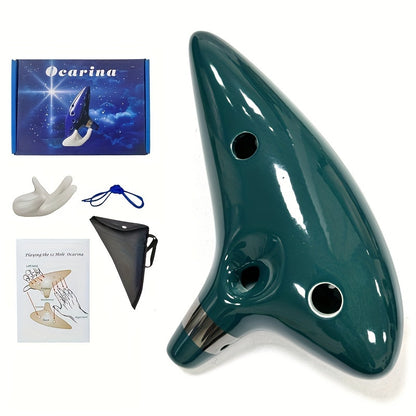 FF Bonfires 12 Hole Ceramic Ocarina Flute in Blue with Carrying Case and Accessories