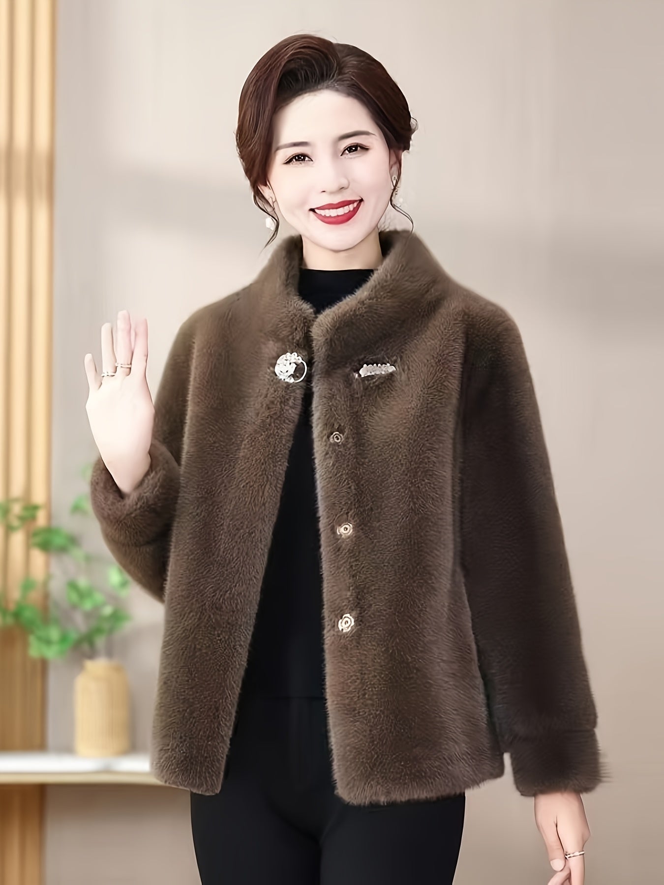 Faux fur winter coat for women.