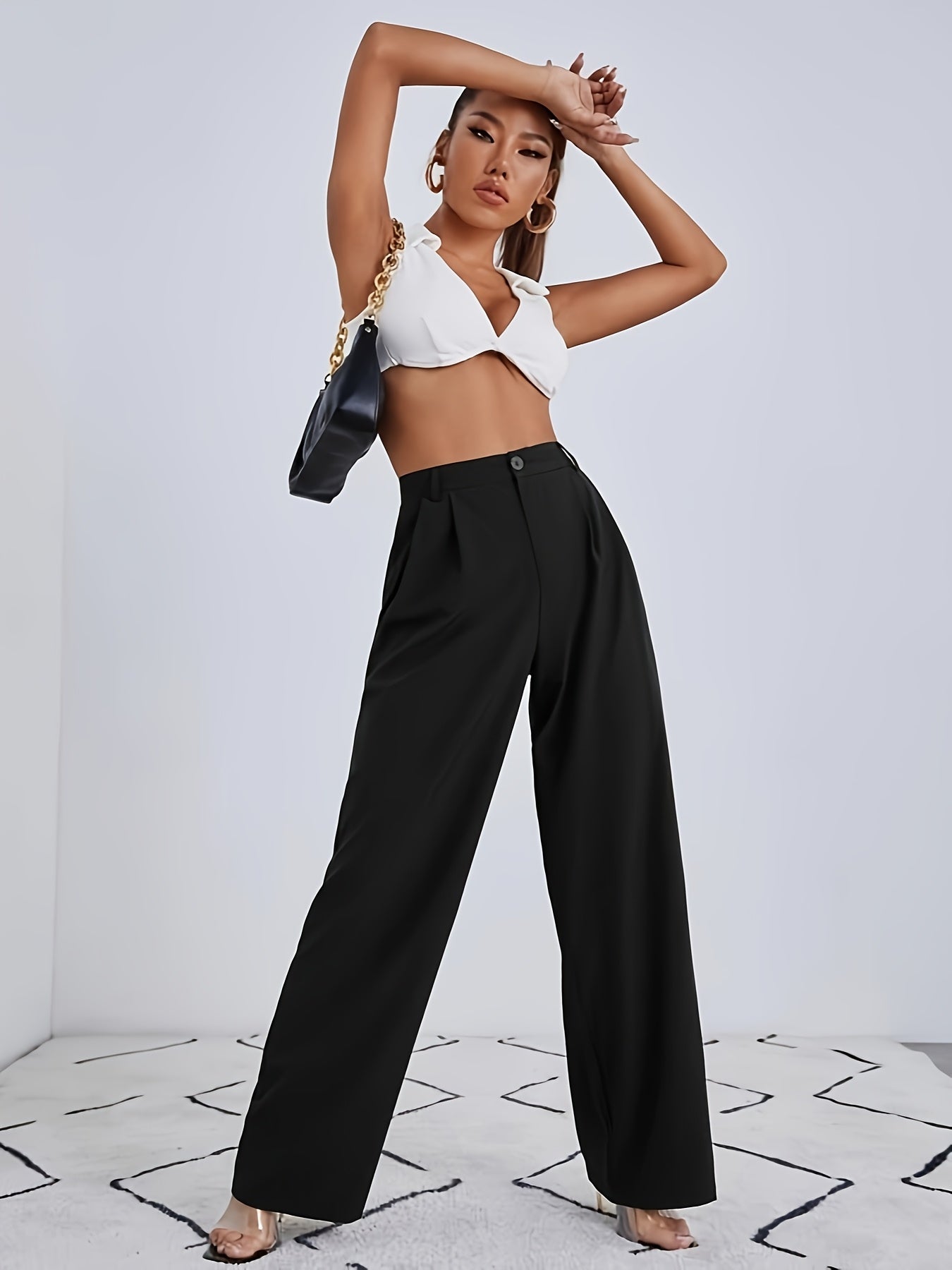 Pleated high-waist pants for women