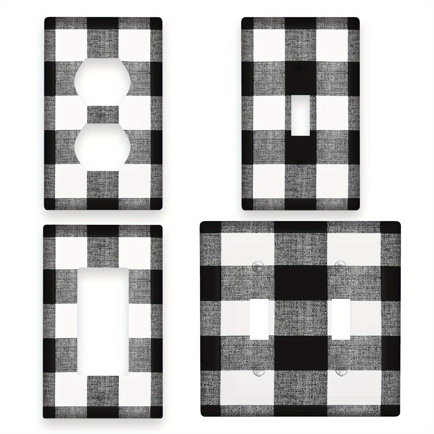 1 Ta black & white buffalo plaid devor plitkasi qopqog'i, 1-gang/2-gang yoritish kalit plitkasi, elektrsiz, tozalash oson, uy ofisi oshxona bezaklari uchun - 1 to'plam