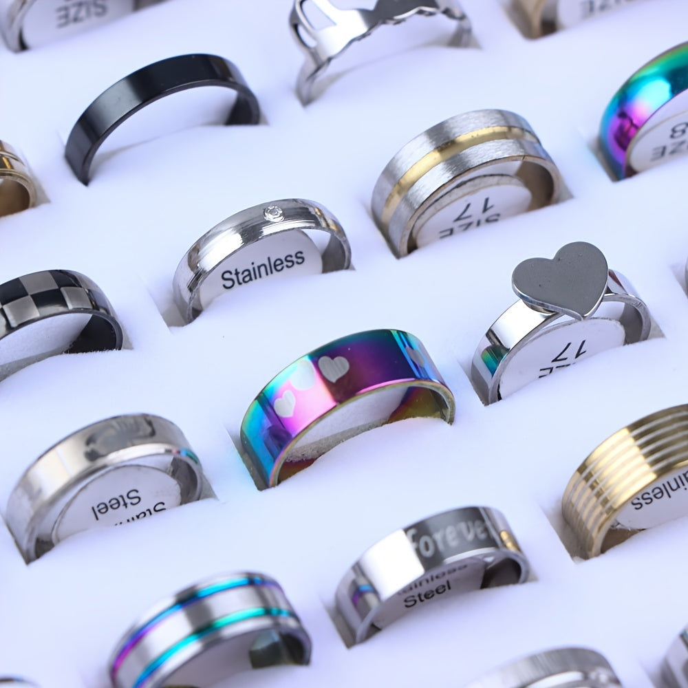 Set of 20 Fashion Rings crafted from durable Stainless Steel featuring a Wide Band and Adorable Heart Design. Perfect for mixing and matching with everyday outfits, suitable for both Men and Women. Comes packaged in an Opp Bag.