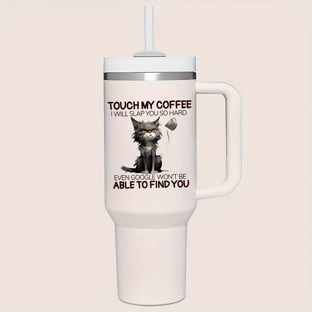 Set of 4 waterproof and UV resistant vinyl stickers with 'Touch My Coffee Cat' design, ideal for mugs and crafts.