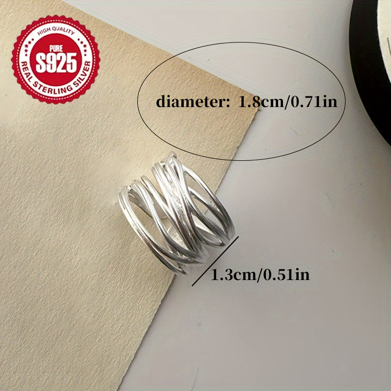 Luxurious S925 Sterling Silver Matte Wide Ring with Adjustable Open Design, Perfect for Everyday Wear or Gifting. Comes in Anti-Tarnish Gift Box and Weighing 0.25oz. Suitable for All Seasons and Resistant to Oxidation.