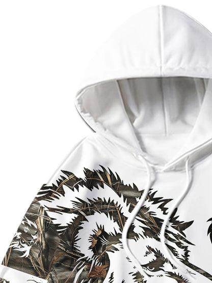 Men's polyester tracksuit set with geometric lion print, 3D digital print sweatshirt and pants, slight stretch fabric, ideal for casual spring/fall wear.