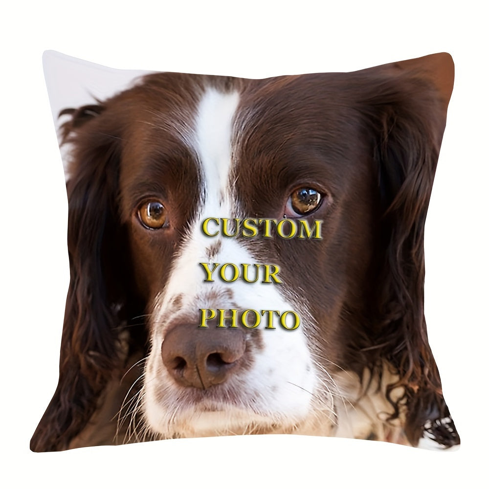 Spruce up your home decor with a custom Springer Spaniel dog photo pillowcase. This single-sided decorative cushion cover measures 45.72x45.72 cm and is made of soft short plush material. Perfect for the living room, this plush pillow cover comes in a