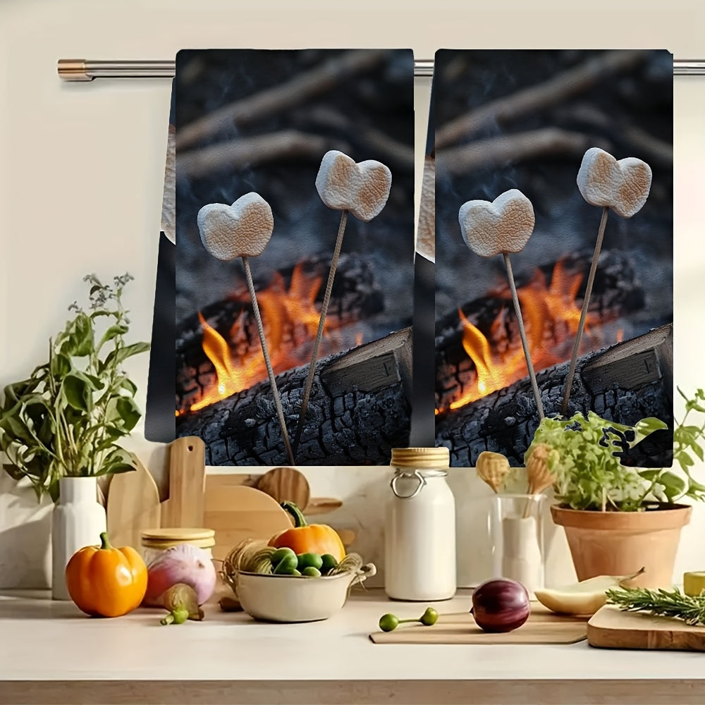 2 pieces of ultra soft kitchen towels perfect for roasting marshmallows by the campfire. These heart-tipped sticks make them highly absorbent and ideal for holiday decor. Machine washable and measuring 16x24 inches. Item number 2KYSYS1215241.