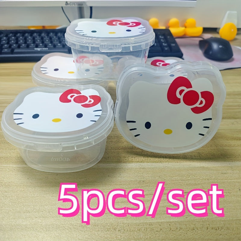 Set of 5 Sanrio Bento Boxes featuring Hello Kitty and Friends; Leakproof containers with lids for snacks, fruits, and on-the-go lunches