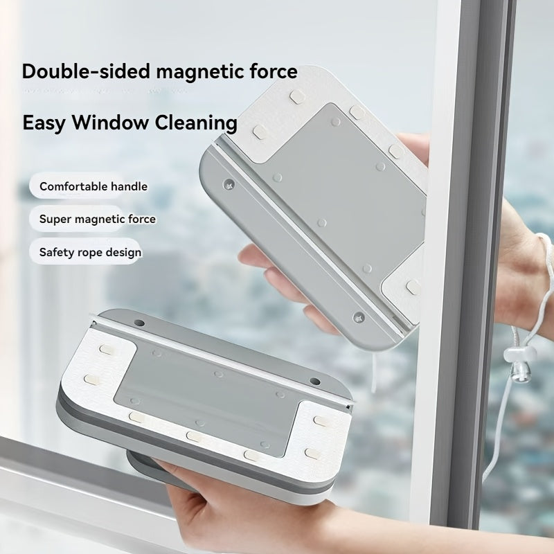 1 piece of a double-sided magnetic window cleaner with a sturdy plastic handle and a durable polyethylene terephthalate squeegee designed for cleaning high-rise buildings and dual pane glass.