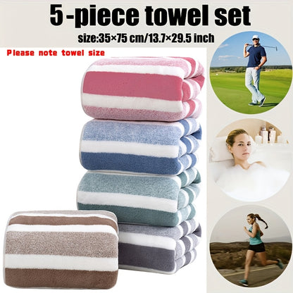 5 ultra-soft, quick-dry striped towels - perfect for home, gym, and spa. Durable and super absorbent.