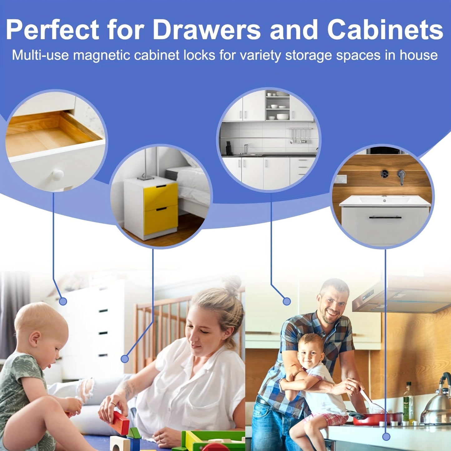 Magnetic Baby Proofing Cabinet Locks - Easy Installation with No Drilling or Tools Required - Set Includes 4, 10, or 20 Locks and 1, 2, or 3 Keys