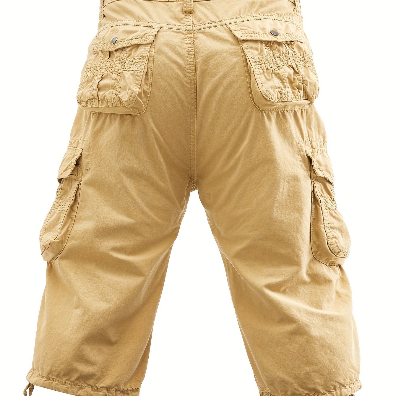 Men's Cotton Cargo Shorts with Elastic Below Knee - Multi-Pocket Outdoor Shorts