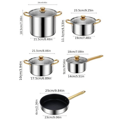 9-piece Non-Stick Pot Set for Home Kitchen, featuring a Frying Pan, Stock Pot, and Southeast Asian Stock Pot.