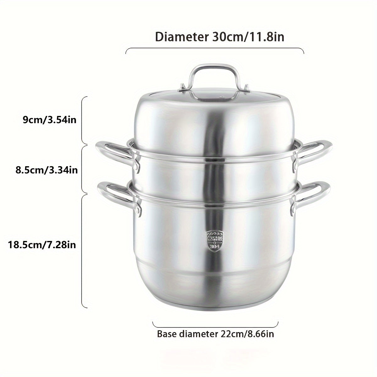 This multi-layer steamer set is made of high-quality stainless steel and comes with 2 or 3 layers, offering a large capacity for all your cooking needs. With a thick bottom, it is suitable for use on both induction cookers and gas stoves. Made from