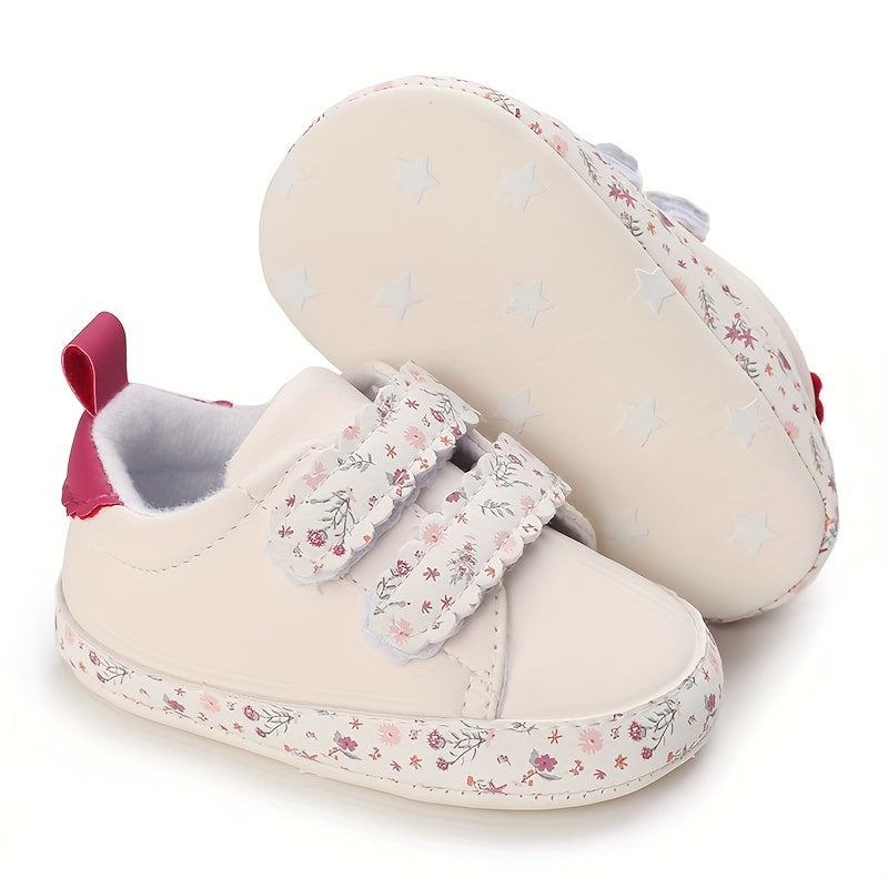 Cute floral print sneakers for baby girls - trendy slip-ons with adjustable hook & loop fastener!