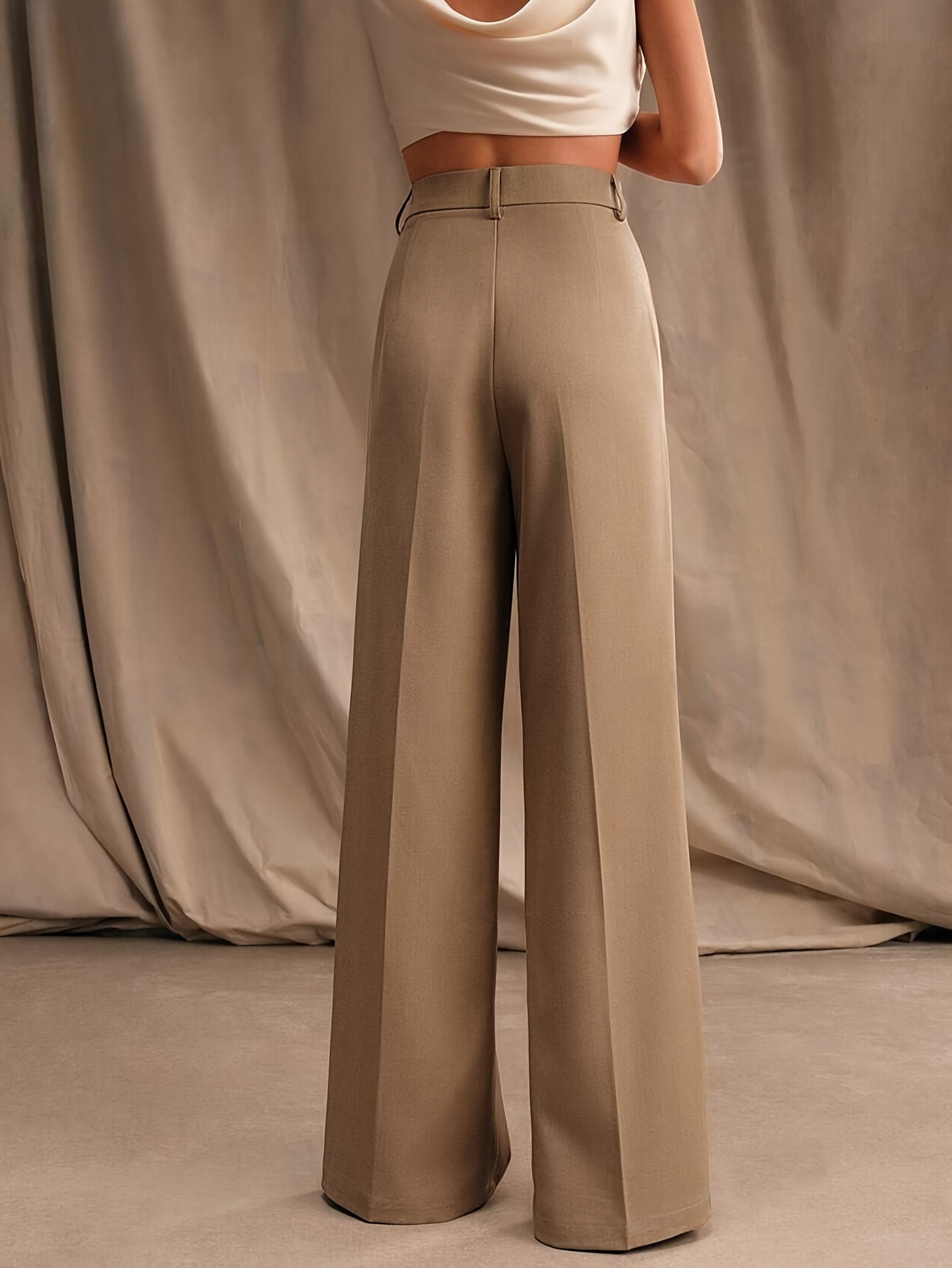 Wide-leg high waist women's pants with elegant design, solid color, suitable for spring and fall, machine washable.