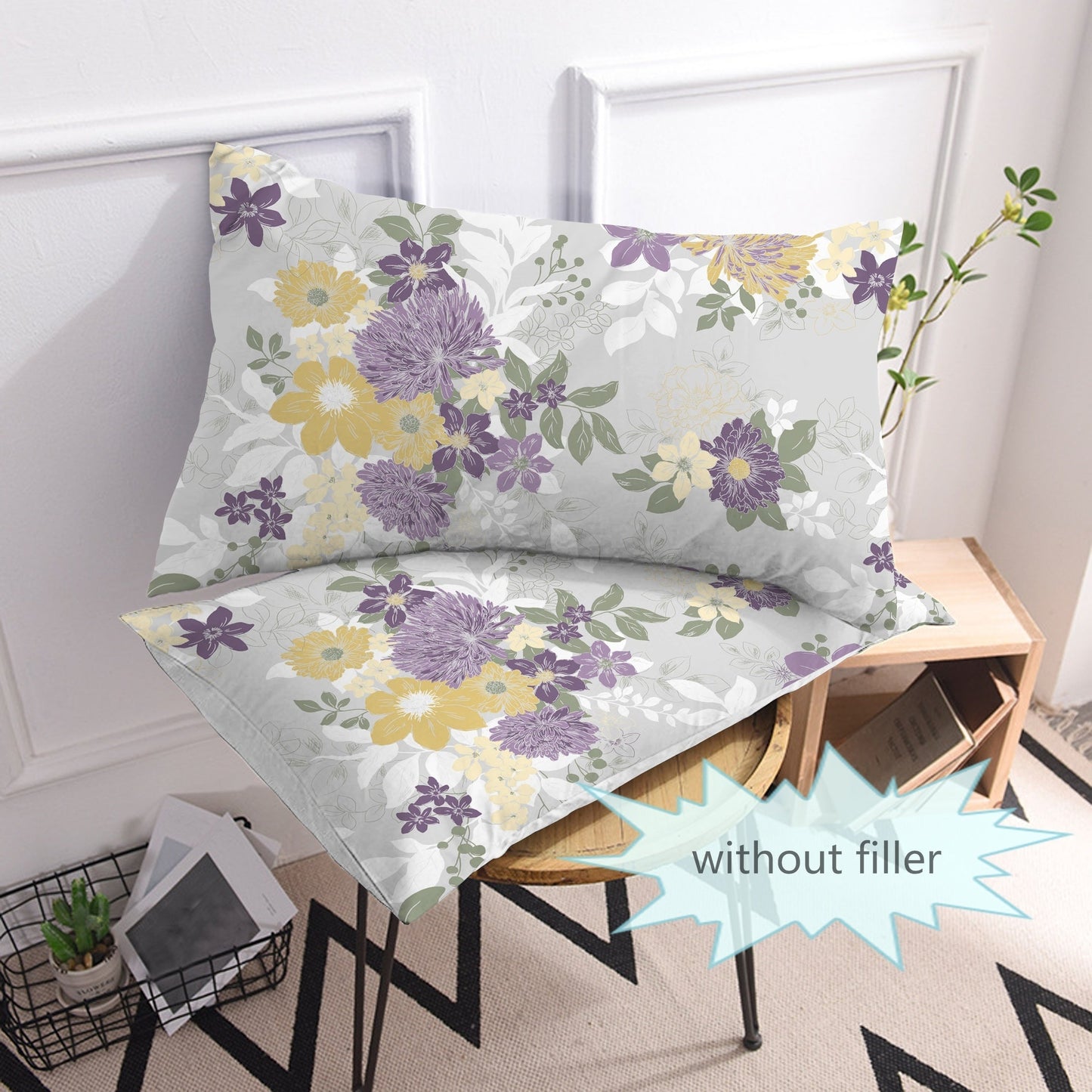 Two flower pattern brushed printed pillowcases, made of soft and breathable fabric, perfect for decorating your bedroom or sofa at home. Pillow core not included.