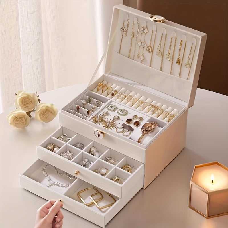 Large capacity jewelry organizer box for all accessories with multiple compartments - luxurious display case for jewelry making.