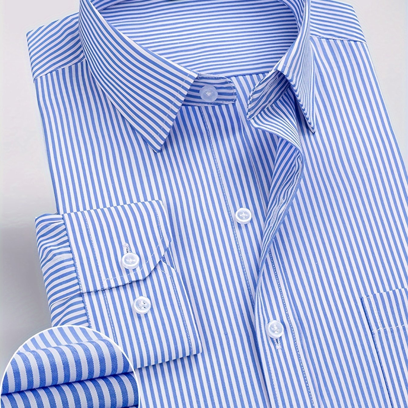 Business casual men's long-sleeve striped shirt with buttons