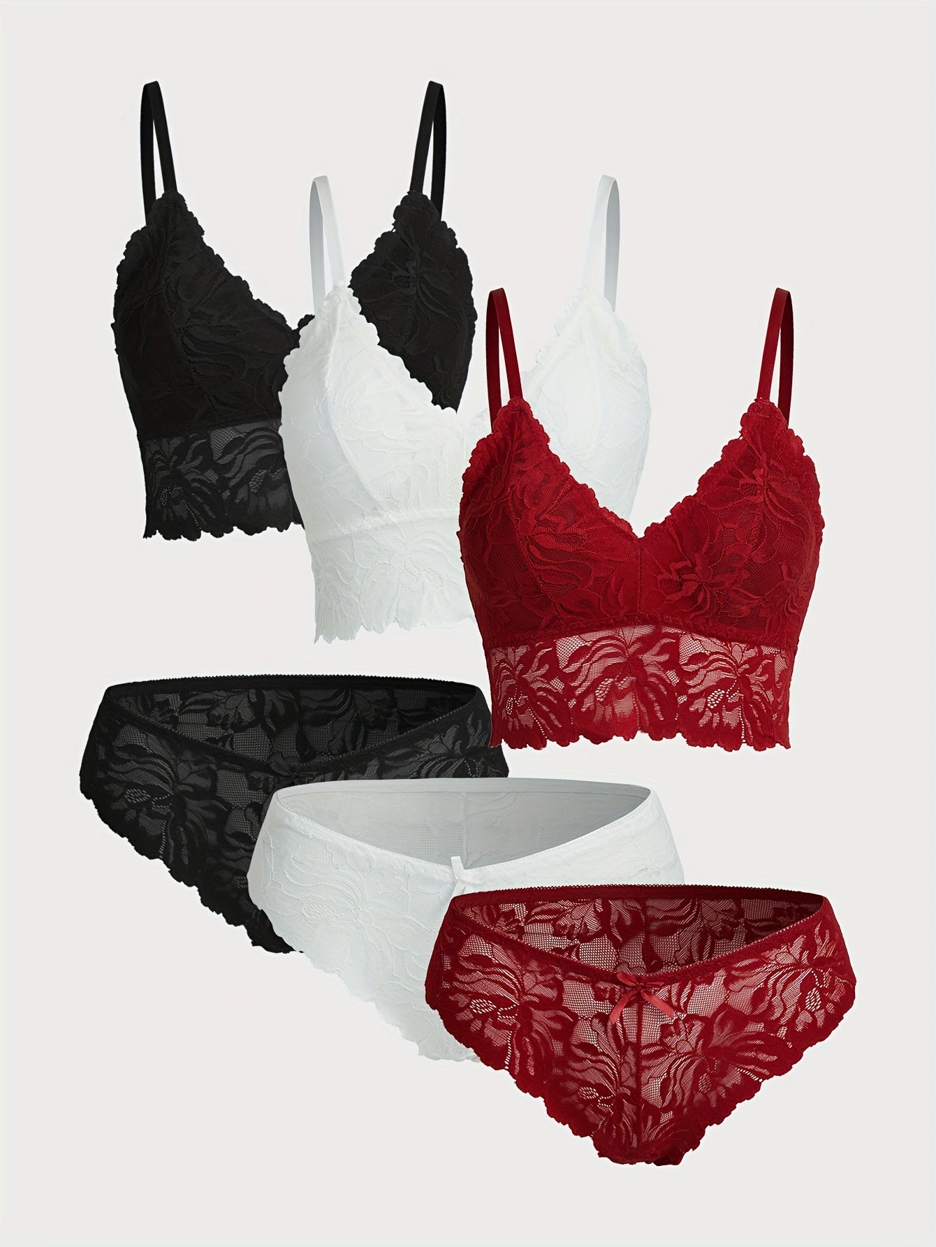 Floral Lace Bra & Panties Set with Push Up Bra and Bow Tie Panties, Women's Lingerie & Underwear