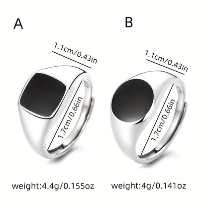 [Top Pick] Stylish S925 Sterling Silver Couple's Rings - Classic Black Enamel Band & Sleek Square Beveled Edge Ring, Perfect for Everyday Wear & Special Occasions, Comes with Gift Box, Timeless Design, Round Shape, Lightweight at 4.4g