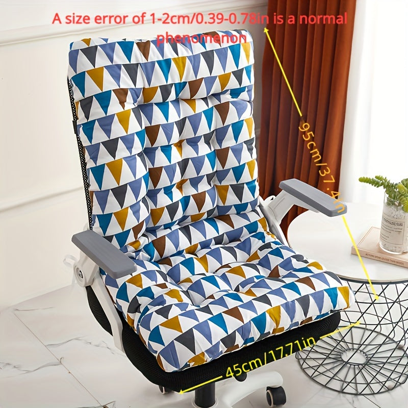 Luxurious ergonomic cushion with integrated backrest, plush polyester seat pad in white with grid pattern. Machine washable, ideal for home and car seats. Provides comfortable support for