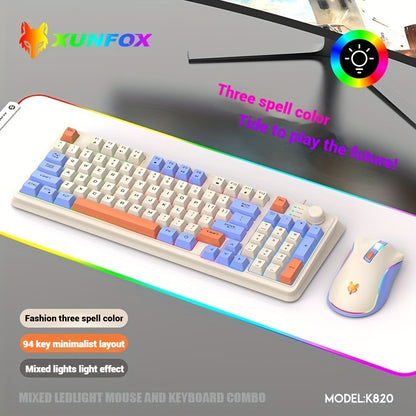 1 dona XUNFOX 94-tugmachali Mexanik O'yin Klaviaturasi va Sichqoncha Kombinatsiyasi, USB Simli, Yengil, RGB Yoritilgan, Aqlli Boshqaruv, O'yinchilar uchun Ideal.