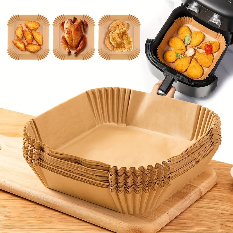 50 or 100 pieces of Non-Stick Air Fryer Liners - Square Paper Bowls for Baking, Oven, and Reheating - Ideal for RV Outdoor BBQ, Oil-Absorbing, Thickened Kitchen Accessory.