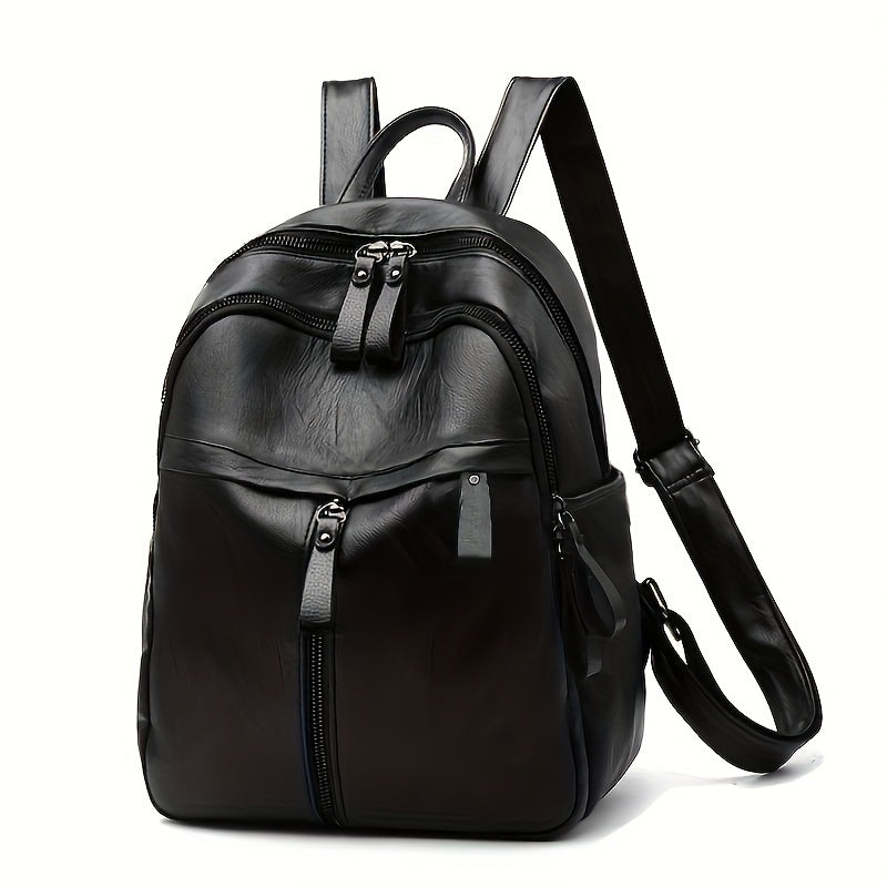 Vintage Faux Leather Backpack for Women with Large Capacity, Black Travel Bagpack and Storage Bag