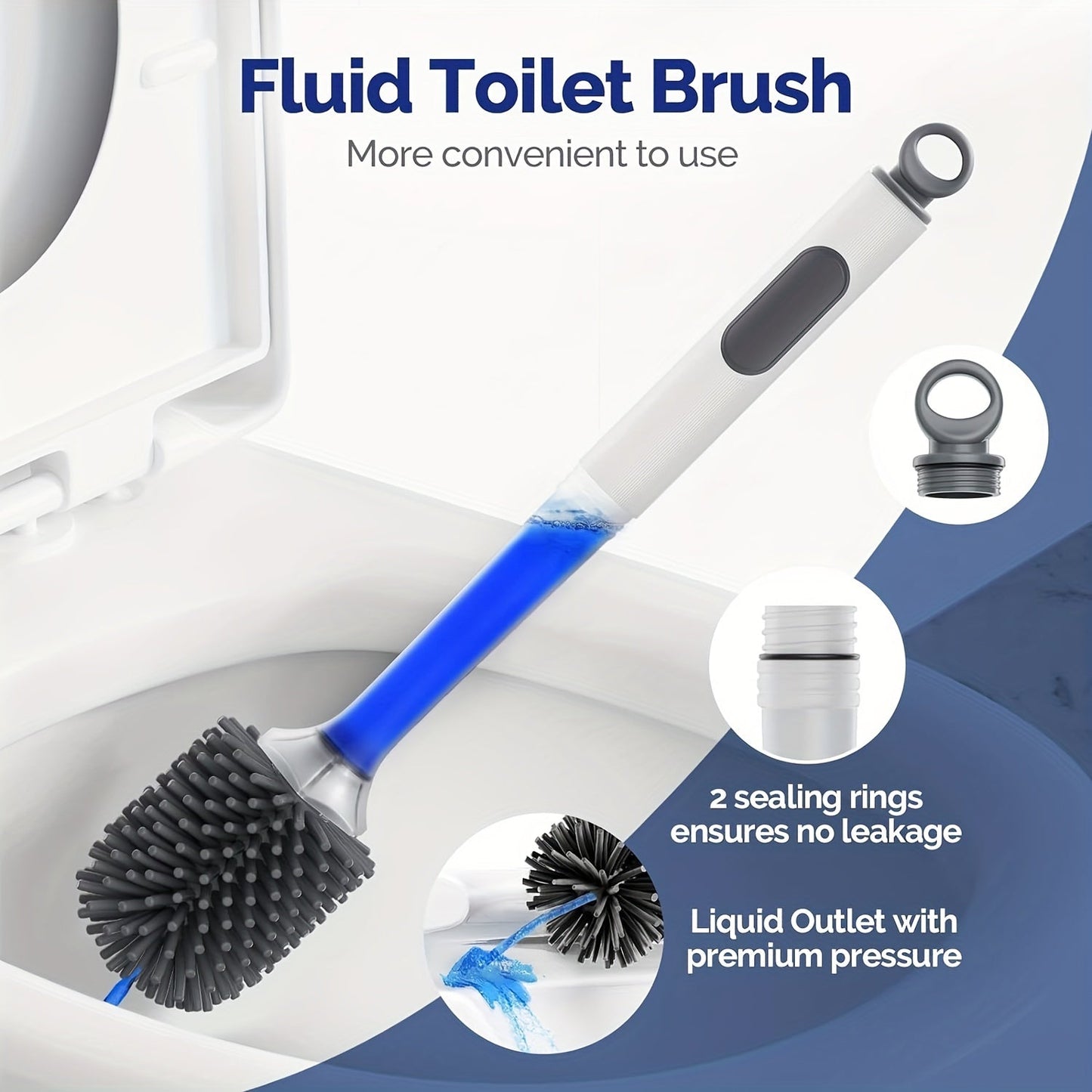 Introducing the innovative Silicone Toilet Brush Set with Water-Holding Base and Diatom Mud Mat. This set includes a Drawer Toilet Brush with a refillable handle dispenser, making it the perfect addition to your bathroom accessories. And to top it off