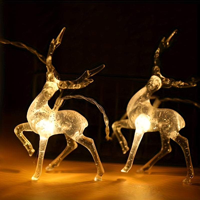 Reindeer LED string lights for holiday and wedding decor, battery-operated and versatile for various settings. Good for trees, curtains, wreaths, gardens, and bedrooms. (Batteries not included)