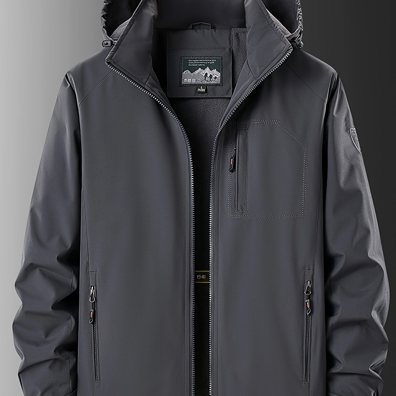 Men's Winter Jacket with Detachable Hood and Multiple Pockets - Casual & Trendy Fleece-Lined Outerwear