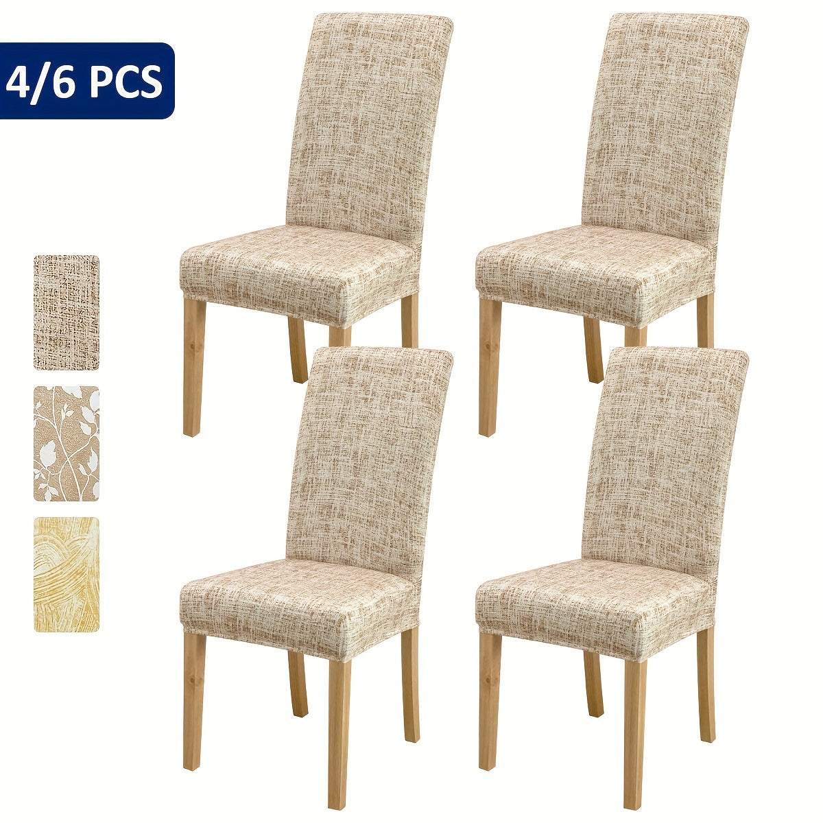 Set of 4/6 checkered light brown floral print chair covers for home decoration and furniture protection.