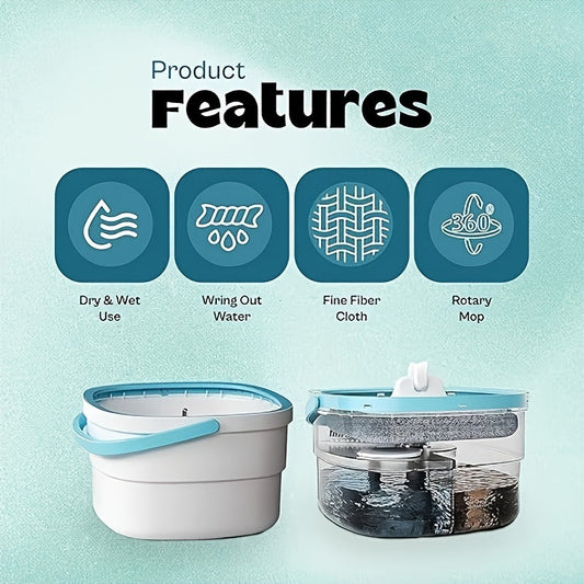 The Spin Mop and Bucket Kit includes a mop and bucket with wringer set that automatically separates dirty and clean water. It comes with 4 microfiber mop pads and is suitable for use on wooden floors, tile floors, marble, and windows.