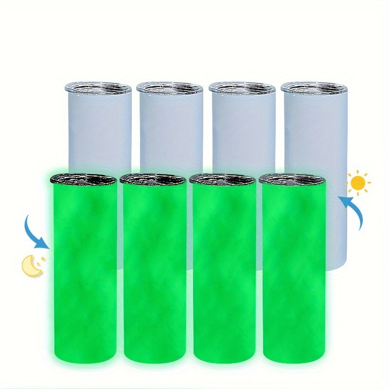 4pcs of 20 oz sublimation tumblers with glow in the dark cups, lids, and straws made of stainless steel for DIY gifts.