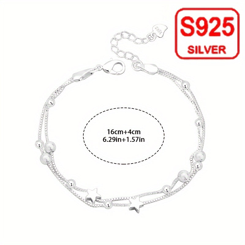 Introducing a stylish and versatile ladies' bracelet - the Double-layer Star Bracelet, a perfect accessory for the summer beach. Made of hypoallergenic S925 silver, this 2.9g piece is ideal for gifting, daily wear, wedding banquets, beach vacations, and