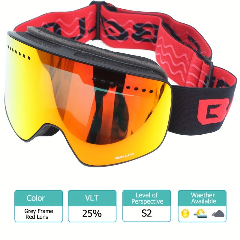 BOLLFO Anti-Fog Ski Goggles for Adults with Magnetic Double Layer Lens, Durable Frame, and Multiple Color Options.