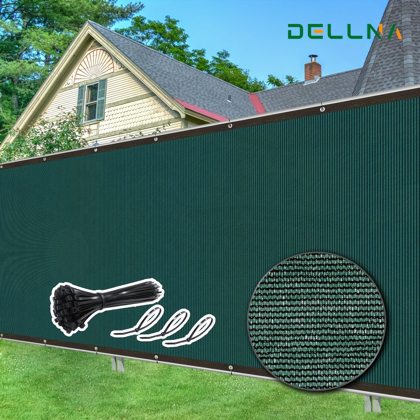 1pc Heavy-Duty Privacy Screen Fence for outdoor walls, gardens, patios, pools - Includes Zip Ties and is made of breathable anti-peeping wind protection mesh fabric in Green color.