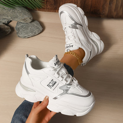 Chunky sneakers for women featuring a casual lace-up design and trendy wedge sports shoes.