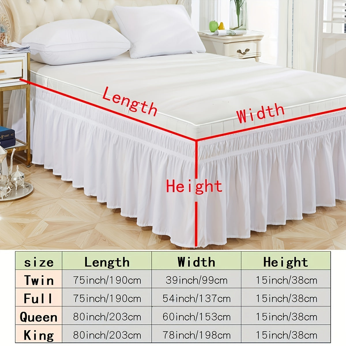 Elastic Bed Skirt in Pure Color, Soft Bedding Supplies, Lotus Leaf Edge Design for Comfortable and Durable Use in Bedroom or Guest Room. Skin-friendly Material.