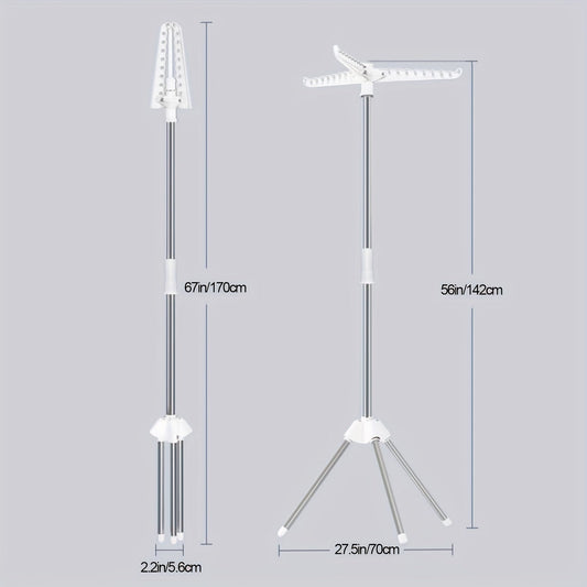 Сушилка для одежды из нержавеющей стали с выдвижной штангой и штативом — универсальная, автономная и складная для удобного хранения