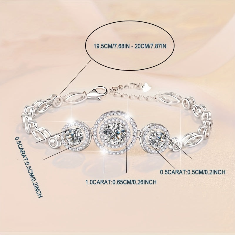 This new 925 Sterling Silver Moissanite Bracelet features a stunning 2 Carat Round Bag design, exuding a fresh and versatile temperament. It is the perfect piece of jewelry for women, making it an ideal anniversary gift. This bracelet is suitable for