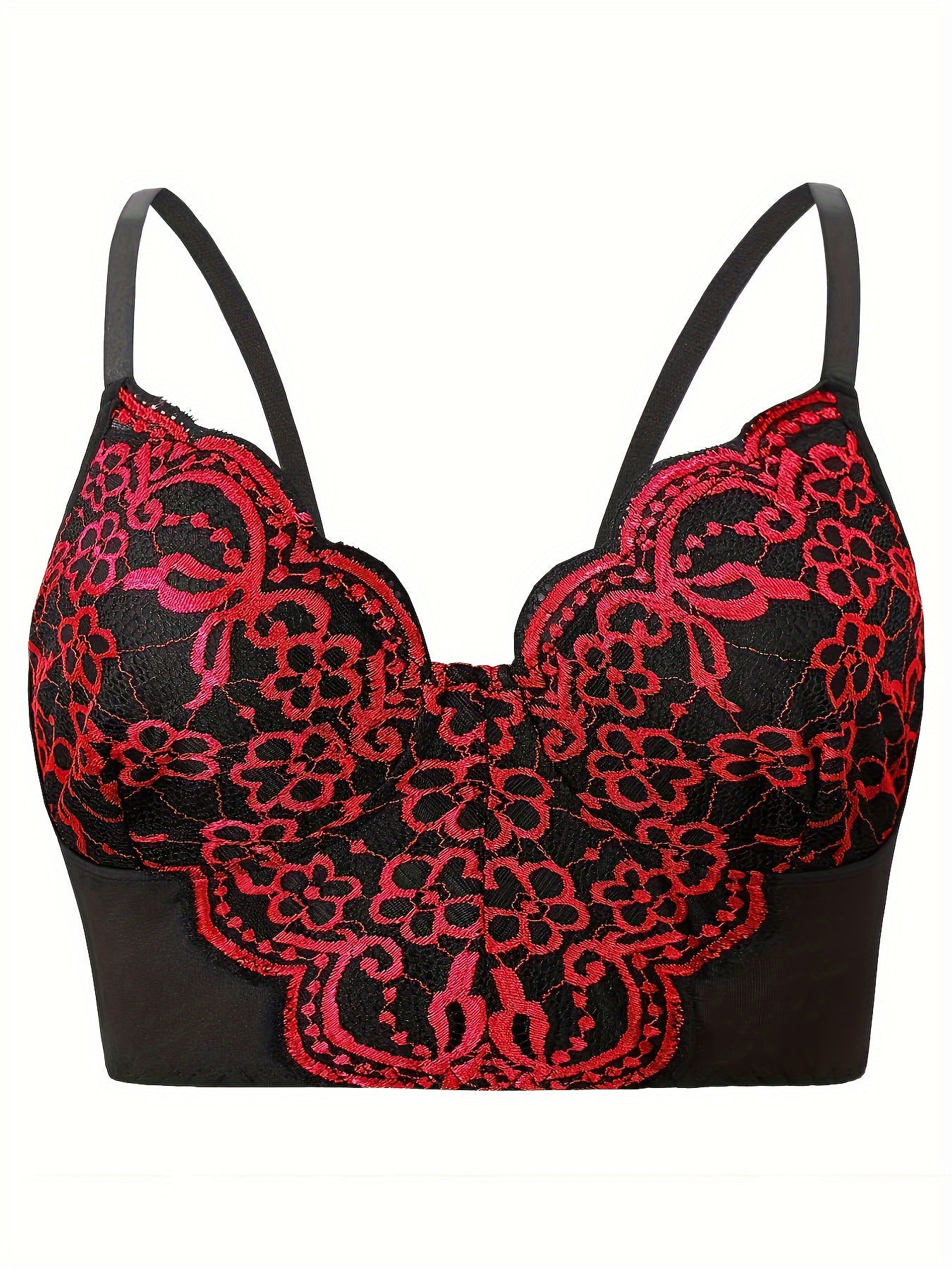 Plus Size Sexy Floral Embroidered Longline Bra