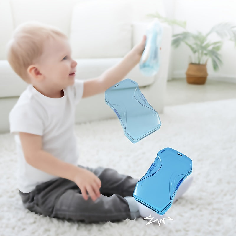 Holder for baby food pouches and juice boxes that prevents spills and can be easily flipped.