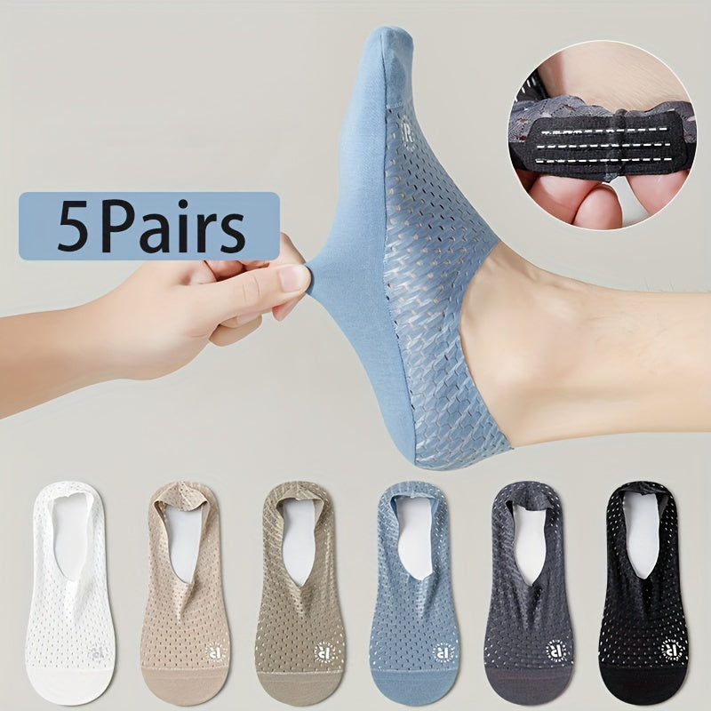 5 Pairs of Men's Invisible Socks with Anti-slip Bottoms