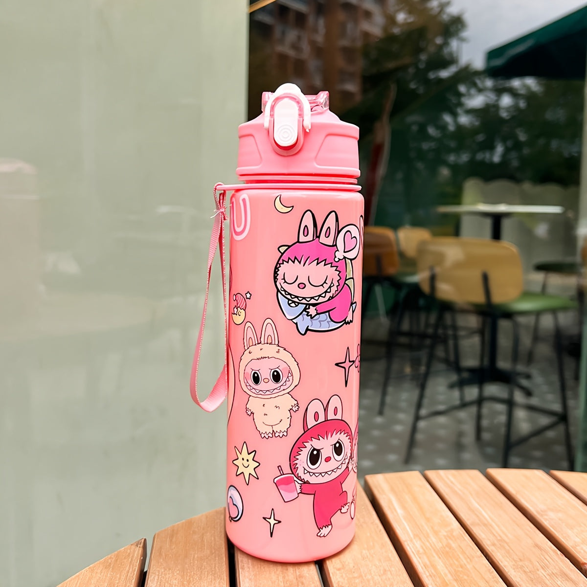 Labubu Cartoon Themed Water Bottle, 700ml, Leak-Proof with Straw, Ideal for Running & Outdoor Activities, Hand Wash Only, Festive Gift for Various Occasions