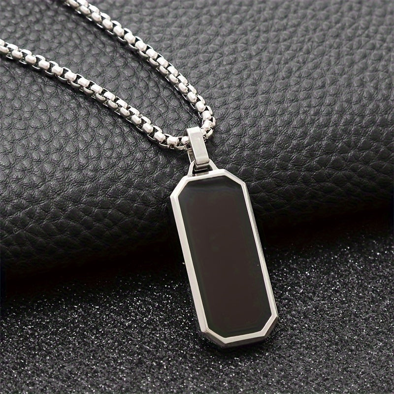 Stylish Men's Stainless Steel Necklace with Black Enamel Pendant - Durable and Ideal Gift for Him