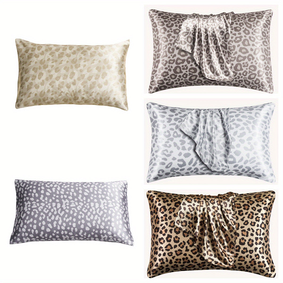 Two pieces of satin pillowcases with leopard print design