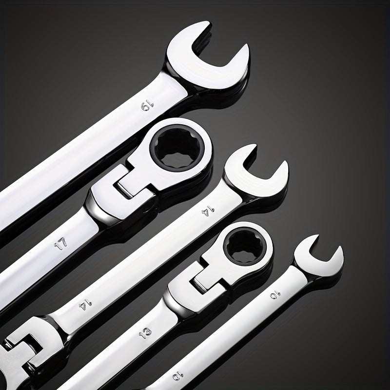 Dual-head ratchet wrench with 72 teeth for easy auto repairs and DIY projects; made of chrome vanadium steel with plum opening and live head.