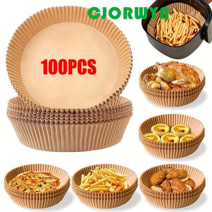 [Bestseller] Get 100pcs of CJORWYN Non-Stick Air Fryer Liners, 20.07cm Round Disposable Parchment Paper, Oil-Resistant, with Easy Clean-Up. Perfect for Baking, Roasting, and Microwave Use. Ideal for Holiday Cooking like Christmas, Halloween